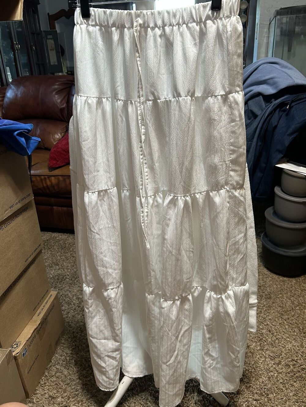 SHEIN White Tiered Maxi Skirt Tall Size Small
